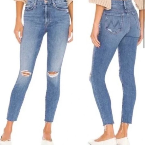 MOTHER Denim - Mother The High Waisted Looker Crop Clean Hem 31 Blown Out Knee